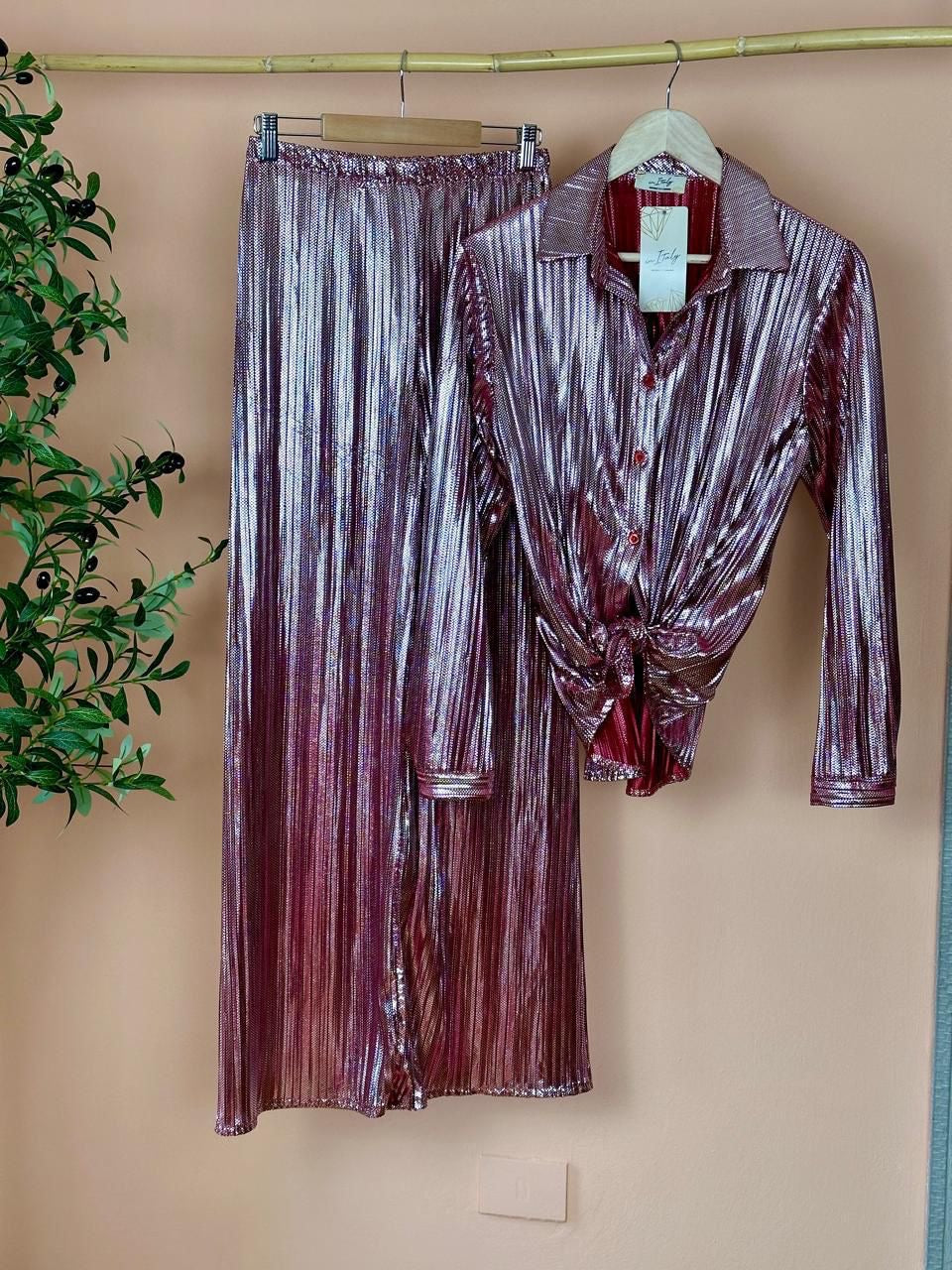 Metallic Silky Blouse and Pants Set