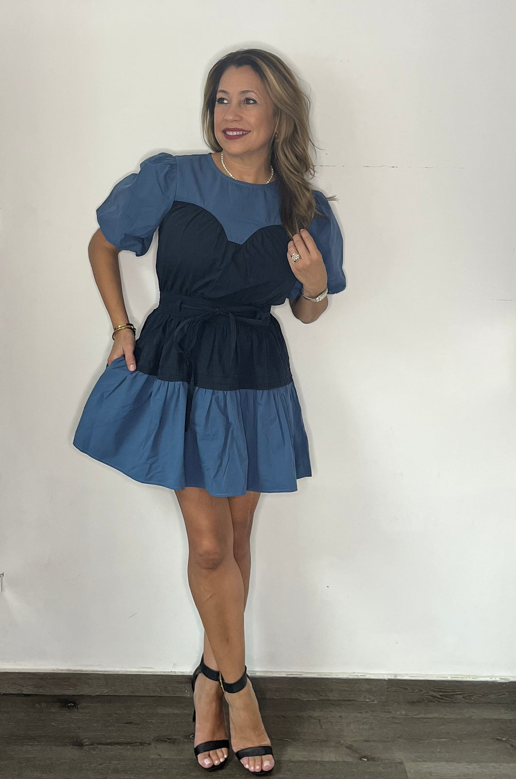 Color Block Denim Mini Dress