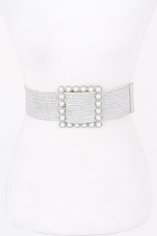 Pearl Buckle Elastic Gold/Silver Belt