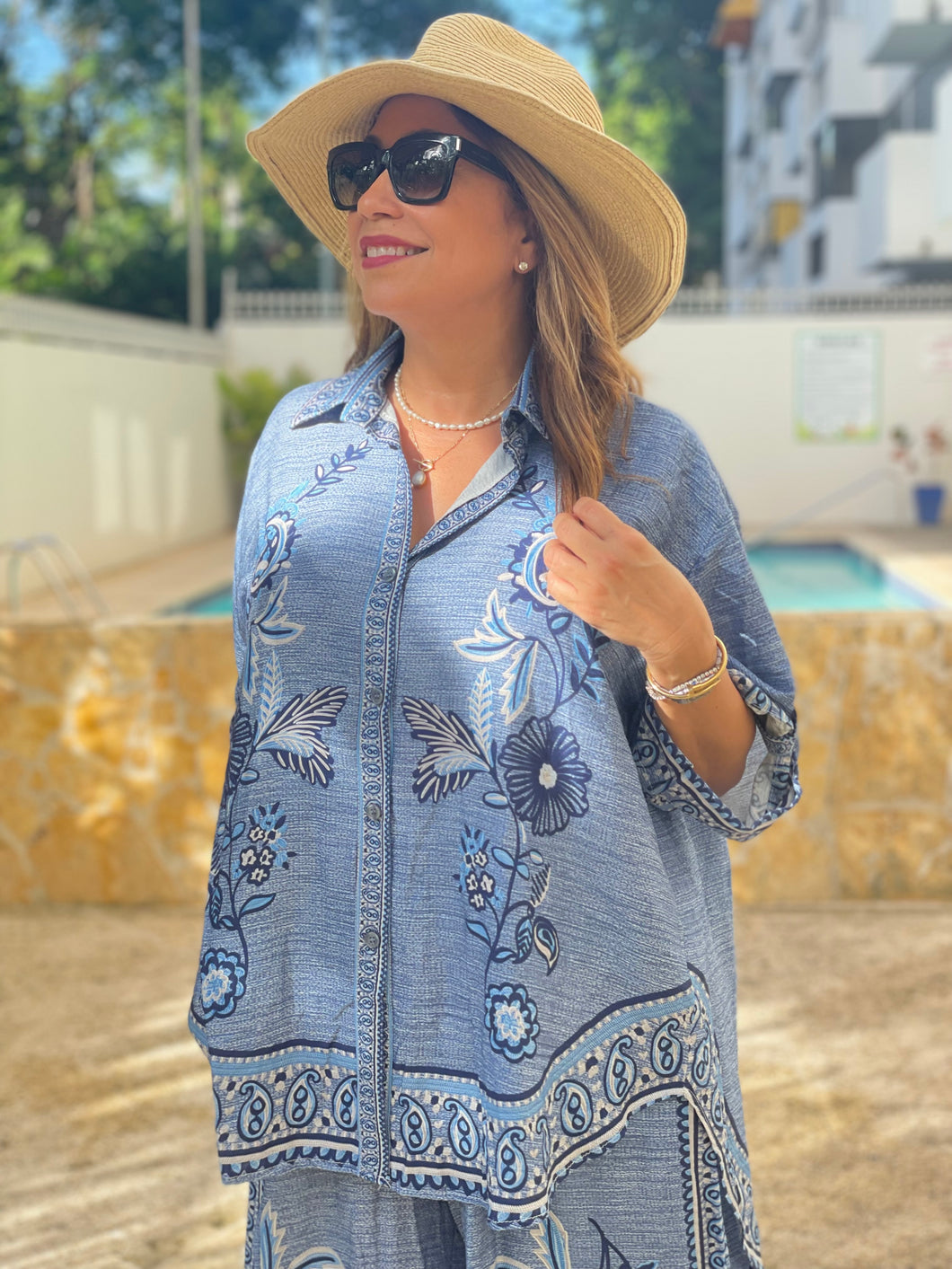 Italian Floral Blue BLOUSE *only*