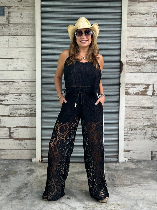Black Lace Track Suit Set