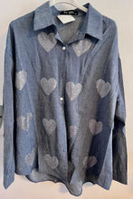 Load image into Gallery viewer, Denim Bedazzled Heart Blouse
