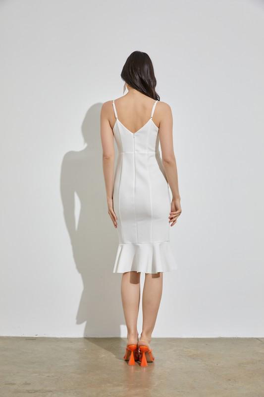 White Ruffled Slit Dress