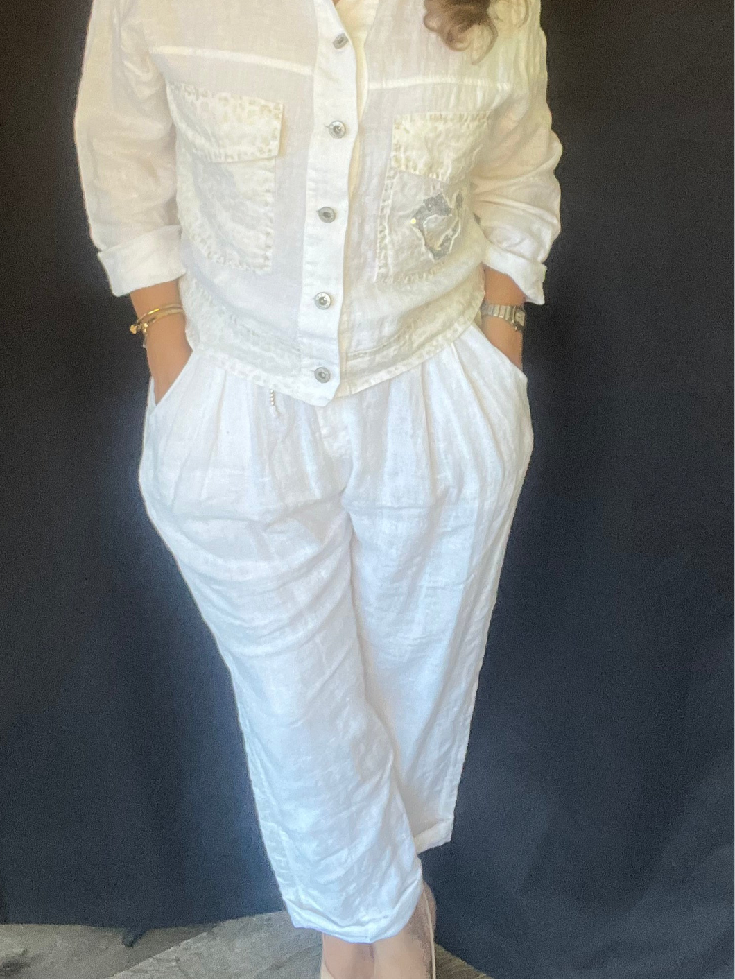 White Linen Jogger Pants