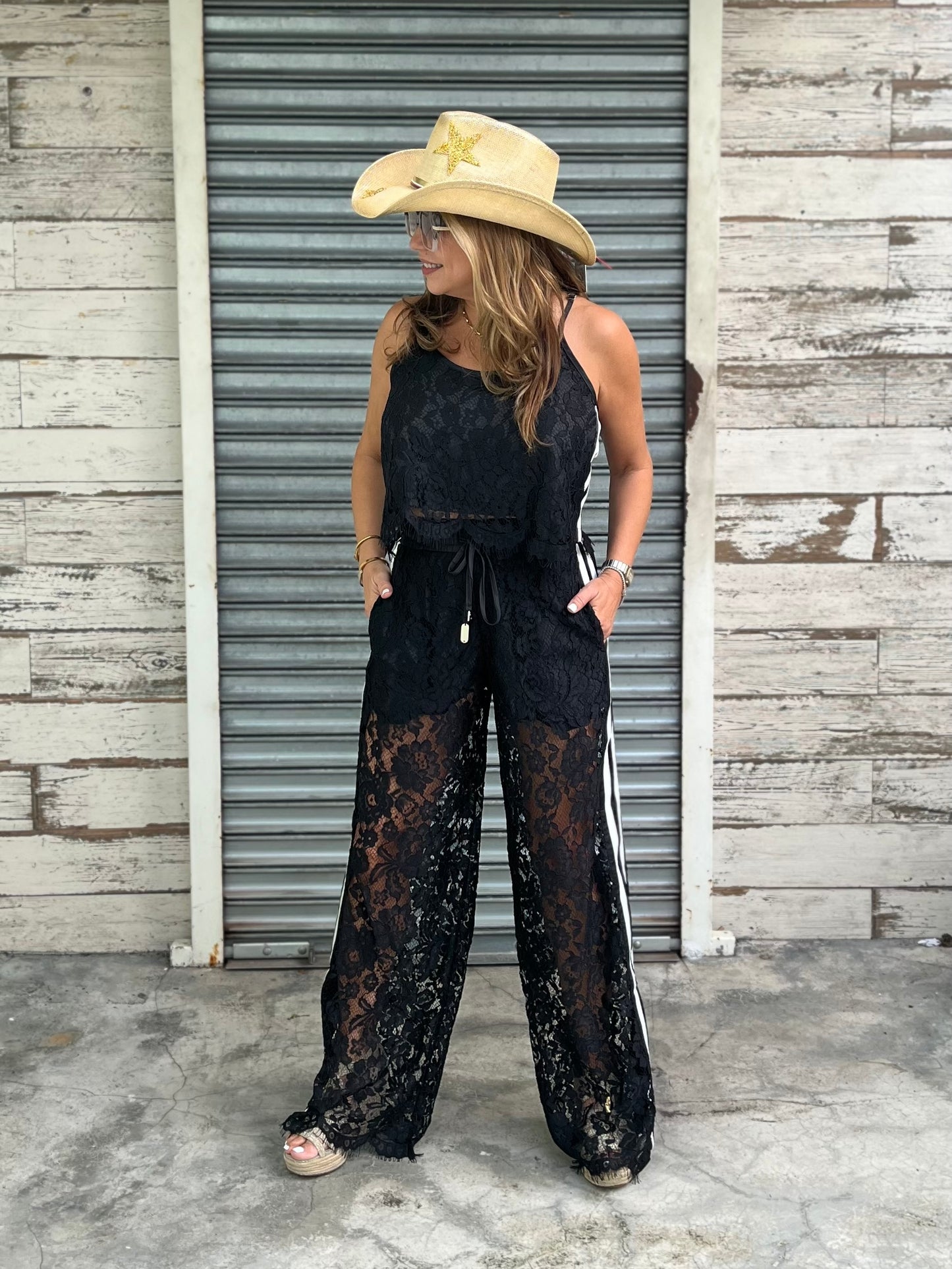 Black Lace Track Suit Set