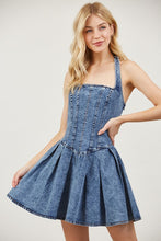 Load image into Gallery viewer, Halter denim mini dress
