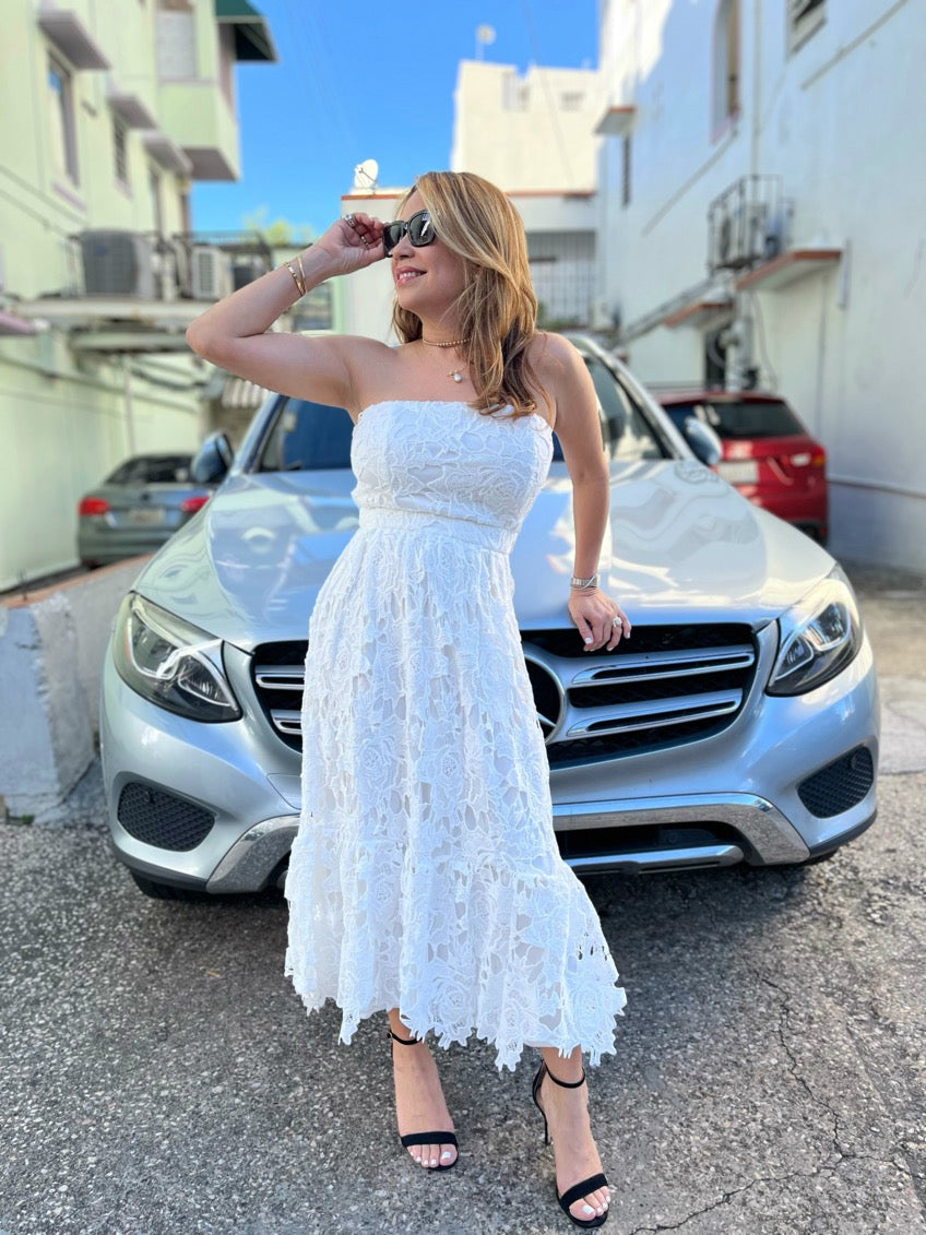 White Lace Strapless Dress