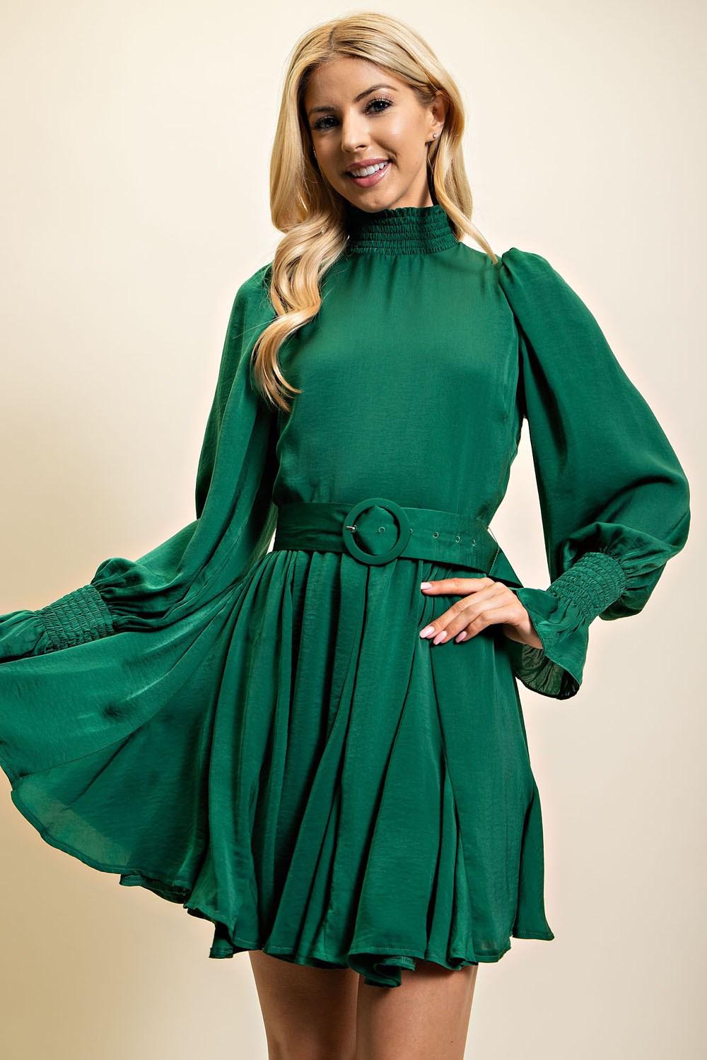 Long Sleeve Green Mini Dress