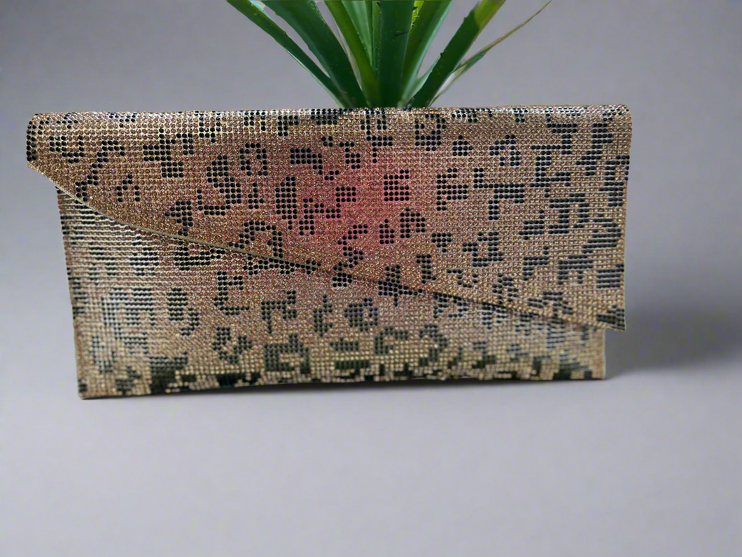 Animal Print Rhinestone Clutch