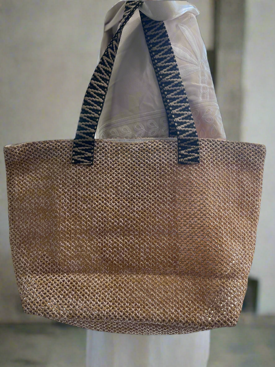 Woven Beach Bag with Zigzag print handle