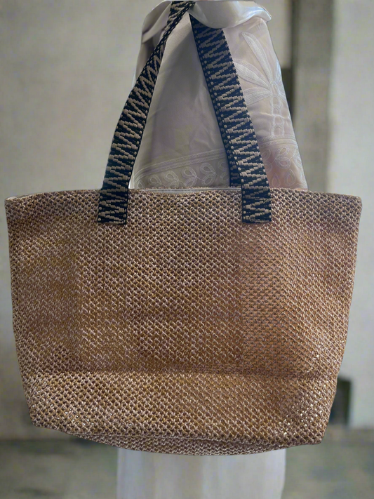Woven Beach Bag with Zigzag print handle