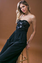 Load image into Gallery viewer, Strapless Sequin Lined Jumpsuit
