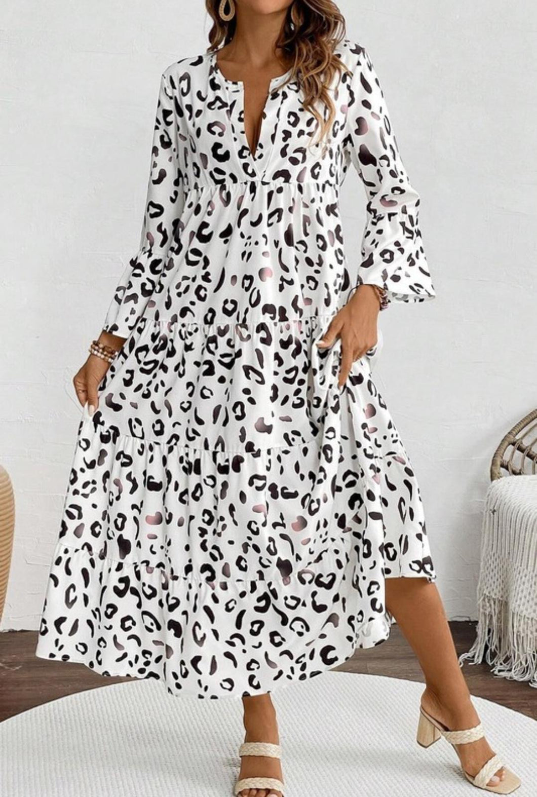 White Animal Print Maxi Dress