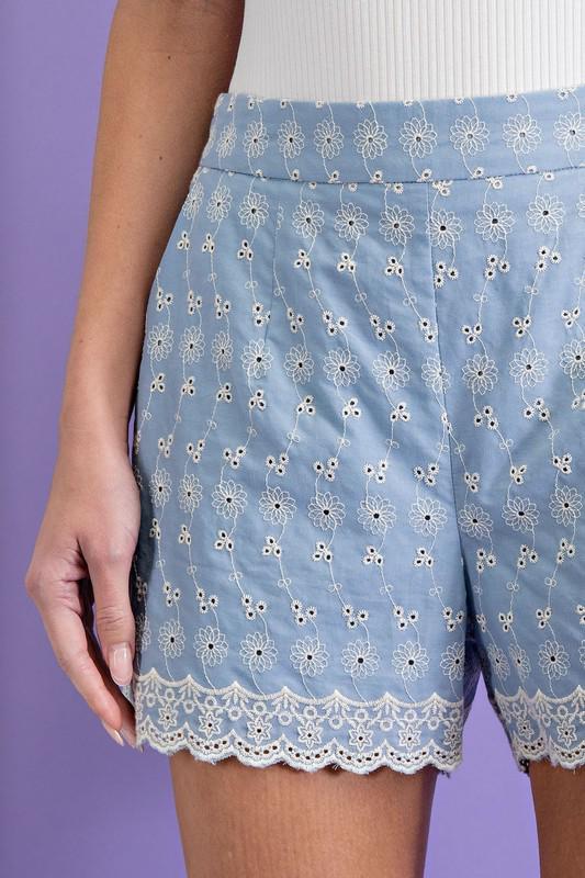 Eyelet light blue shorts