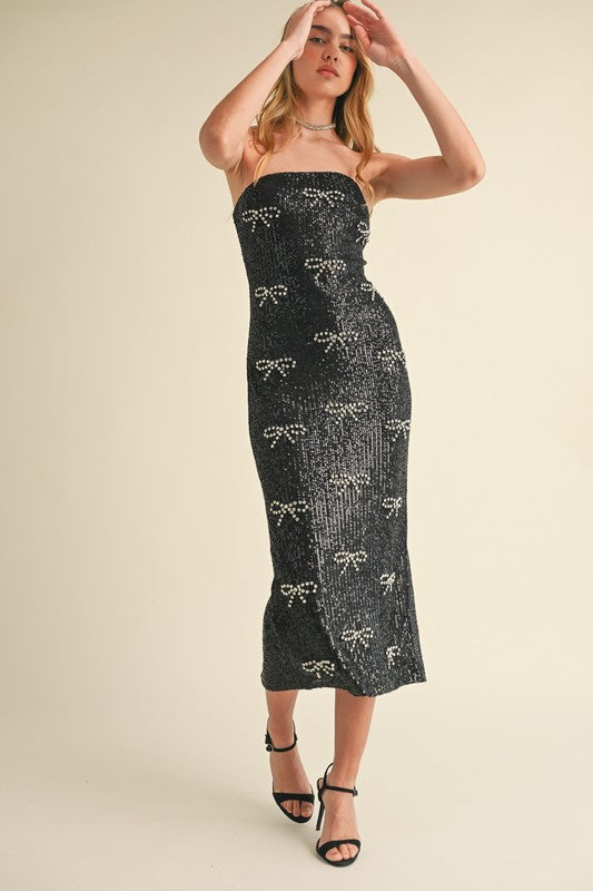 Sequined strapless midi dress