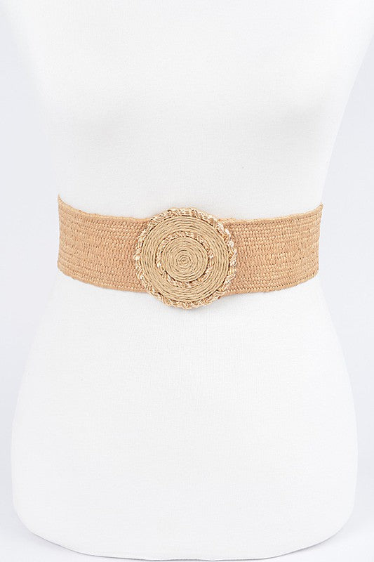 Round Buckle Straw Belt