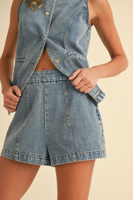 Washed Denim Shorts