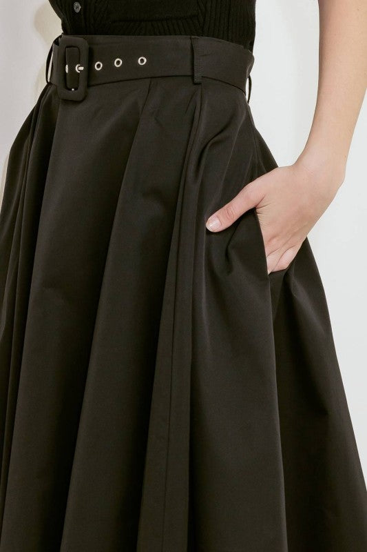 Belted Solid Maxi Skirt