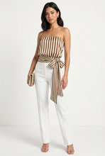 Load image into Gallery viewer, Striped Satin Strapless Tie Waist Top
