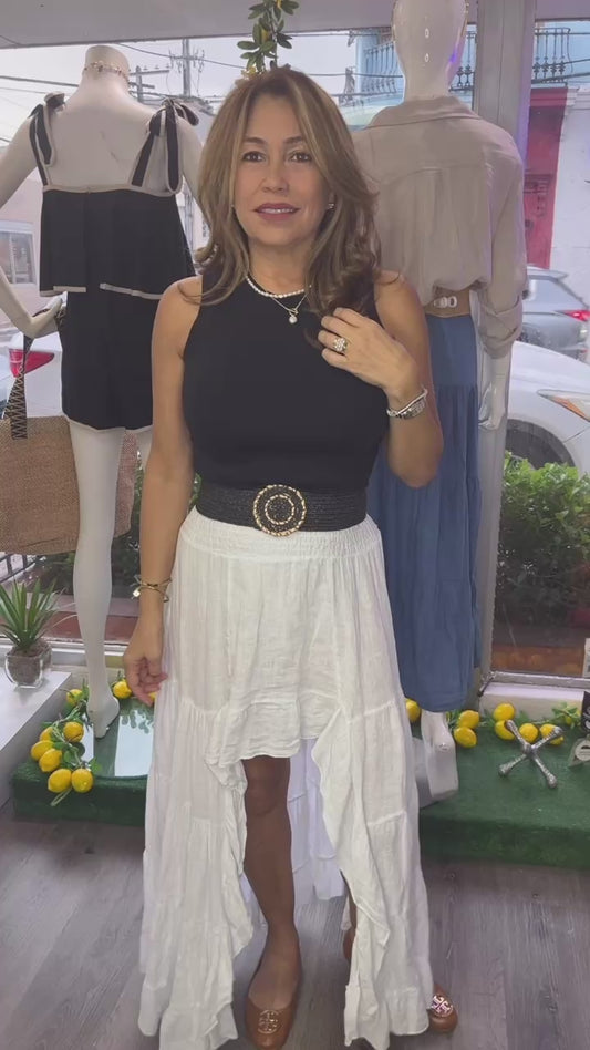 Linen High Low Maxi Skirt Solids